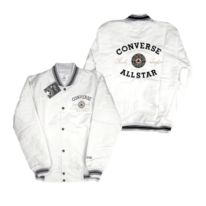 RUBBY ID Jaket Varsity Windbreaker Pria Wanita Dewasa Full Bordir Converse All Star White
