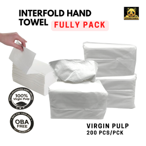 [FULLY PACK] Interfold Hand Towel Tissue/ Paper Hand Towel/ Virgin Pulp/ Towel Kitchen/ 200 pcs/1 Ply