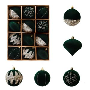GEANAN 12Pcs Glitter Velvet Christmas Ball Set Shatterproof Plastic Flocked Ball Gift Box Atmosphere Decor Break-Resistant Christmas Tree Decor Balls Holiday Tree Decor