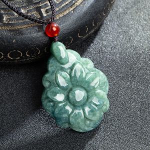 TIMESWIND Green Natural Jade Flower Women Pendant Necklace with Certificate