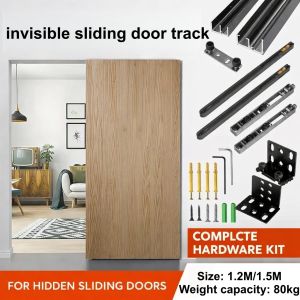4FT 5FT Hidden Sliding Door Track Aluminum Alloy Floating Barn Door Hardware Set
