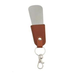 Portable Stainless Steel Shoe Spoon Lightweight Design Leather Handle and Keychain For Kids Adults Travel Assistance