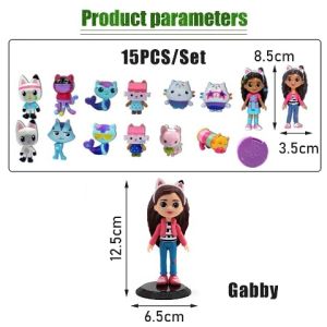 15pcs/set PVC Gabby Dollhouse Figure Toy Mercat Cartoon Stuffed Animals Smiling Car Cat Hug Gaby Girl Dolls Kids Birthday Gifts Gabby Races House Figure childrens toysMercat smiling carscats HDPGaby Girl dolls PVC birthday gifts