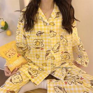 2Pcs Pompom Purins Womens Pajamas Girls Kuromi Kawaii Summer T-Shirt Short Sleeve Pants Shorts Cartoon Cute Sleepwear Home Wear