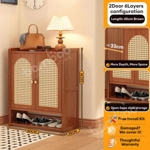 Bamboo Shoes Cabinet 2/3/4 Door Dustproof And Breathable Outdoor Shoe Cabinet Almari Kasut Rak Kasut Bertutup 鞋柜