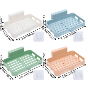 3Pcs Wall Mounted Soap Drain Box - Self Adhesive Soap Storage Rack - Bathroom Kitchen Sponge Holder - No Drilling Soap Storage Box