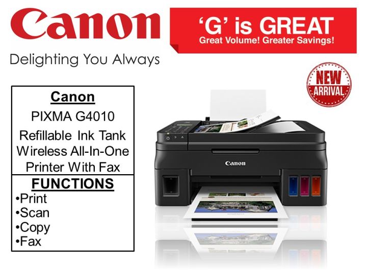 [Singapore warranty] Canon PIXMA G4010 Refillable Ink Tank Wireless All ...