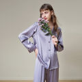 Elegant Purple Pajamas High Quality Women Spring and Summer Silk Satin Long Sleeved or Shorts Sleeve Pyjamas Loose Sleepwear Set. 