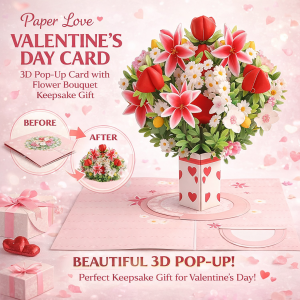 3D Flower Bouquet Card Valentine‘s Day Romantic Handmade Pop-Up Card Greeting Card For Anniversary Wedding and Birthday