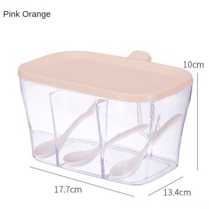 Aqrau 【ส่วนลด❗️】2pcs กล่องปรุงรสห้องครัวกล่องกันความชื้นพลาสติกหลายช่องที่วางกระป๋องเกลือและผงชูรส