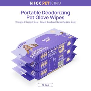HICC Deodorizing Cleaning - No Rinse Grooming Glove for Cats & Dogs Hypoallergenic & Safe 20pcs