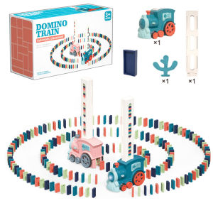 Automatic Domino Train Toy for Kids - STEM Building and Stacking Toys with Sound and Light 60-Piece Dominoes
