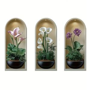 RJQFNG Self Adhesive Plant Wall Stickers Green Plant Pattern Removable Potted Plant Decals  Modern Style Flower Wall Stickers for 3PCS Home Decor