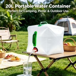 20L Portable Collapsible Water Container with Spigot Leak‑Proof Foldable Water Storage Bag for Camping Hiking Travel and Outdoor Emergency