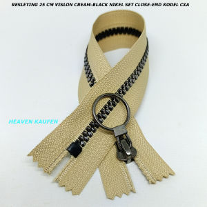 Resleting Zipper Ritsleting 25 cm Vislon Cream - Black Nikel Model Set Close-End Kode CXA Harga Per Biji