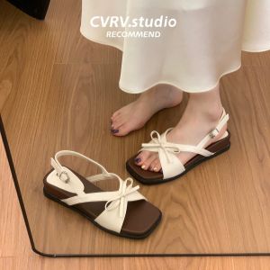 [Free Shipping] Bowknot Wedge Sandals For Women 2026 New Spring/Summer Thick-Soled Silver High-End Beach Roman Shoes