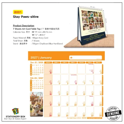 2027 Desktop Stand Flip Calendar Art Card 7 Sheets (TT) [READY STOCK]