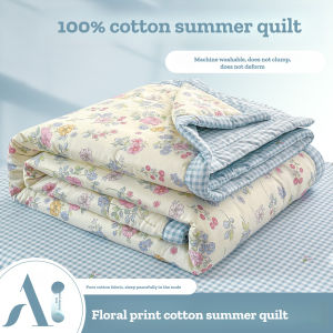 【Super low price】New Floral Printed 100% Cotton Summer Quilt Lightweight Air Conditioning Blanket Single Double Quilted Thin Quilt Soft Comforter