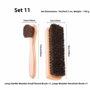 LETIGO ขนแปรงนุ่ม แปรงรองเท้าขนม้า ด้ามยาว ด้ามไม้ แปรงดูแลรองเท้าบู๊ต แบบพกพา ตัวขัดเงา ขัดรองเท้า