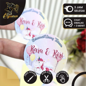 2-4 Sticker Bulat Ulang Tahun Anak Stiker Ultah Free Design Template Arjuna Birthday Bahan Chromo