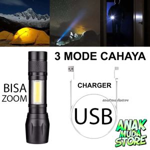 Senter SWAT Mini Senter Camping Bengkel 3 Mode Cahaya ZOOM SENTER LED Charger USB Multifungsi Emergency Lamp Lampu