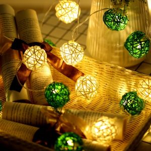 Zaman Now - Lampu Hias Dekorasi Bola Rotan / Tumbler Light Hias Dekorasi / String Fairy Lampu Hias Bulat Kamar Panjang 2 Meter