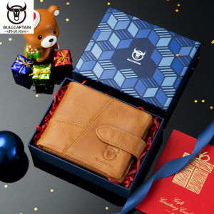 BULLCAPTAIN Mens Casual Multi-card Slot Trifold RFID Antimagnetic Leather Wallet Gift Set QB HK01