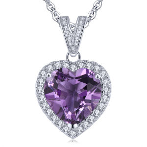 Lohaspie Jewelry Genuine 3 Carats Solid Sterling Silver 925 Pendant Original Natural Citrine Sky Blue Topaz Amethyst Pendant Heart Cut Gemstone Citrine Pendant For Women Jewelry