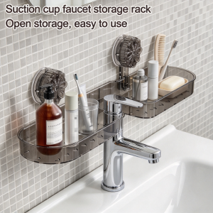 Bathroom Organizer Suction Cup Rack Wall Mounted Shelf No Drill Sink Storage Faucet Holder for Small Bathroom Renters and Apartments