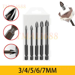 [✅SG Ready Stock] 5Pcs Drill Bits 3/4/5/6/7mm Cross Hex Tile Bits Universal Glass Ceramic Concrete Hole Op Cerener Alloy