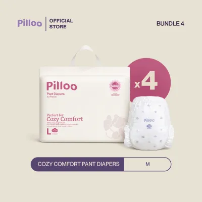Pilloo Cozy Comfort Baby Pants Diapers M176/L160/XL152/XXL136 (Bundle of 4)