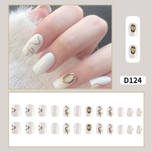 24 Pcs Fake Nails Set With Glue 2023 Fashion French Finger Nail Art Design DIY