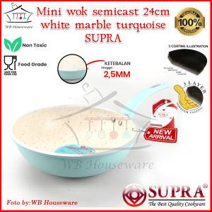 NEW panci supra mini wok 24cm white marble pastel pink / panci masak sayur anti lengket