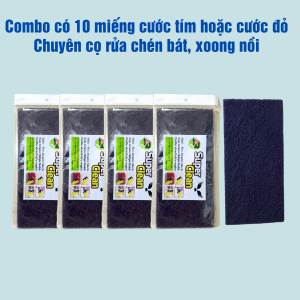 Combo 10 miếng cước nhám đỏ chùi xoong nồi miếng rửa chén màu tím – màu đỏ miếng đánh bóng bề mặt kim loại super clean BHHM.