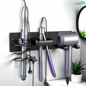 [OKLIFE. SG]Wall Mount Bathroom Organizer No Drill Design Multi Use Rack for Hair Dryer and Styling Tools