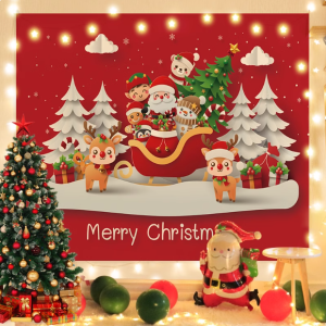 คริสต์มาส ins ฉากหลังตกแต่งลม Christmas ผ้าแขวนบรรยากาศการถ่ายภาพ ซานตาคลอส ผ้าผนังวันหยุด