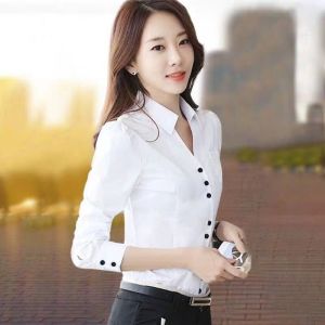Womens office shirt long sleeve V-neck shirt top OL formal shirt Korean top