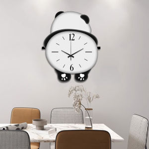 Home Living Room Wall Clock Silent Holefree Cartoon Panda Clock Digital Cute Swing Holefree Clock