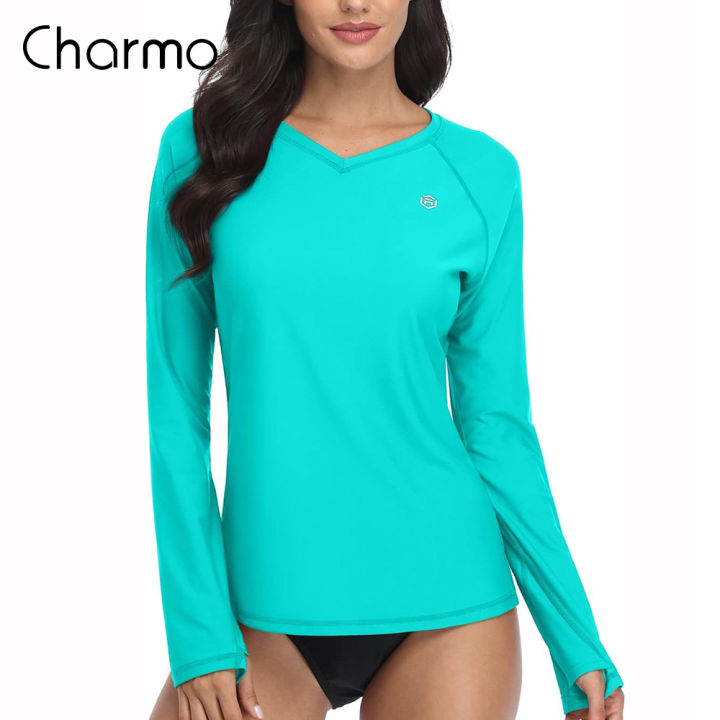 Charmo Women Rash Guard Swim Shirt Long Sleeve Sun Protection Thumb ...