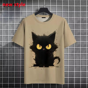 [Local Stock] HBESTY Halloween Christmas Japanese Ukiyo-E Cute Cat Pattern Round Neck Man T Shirts Short Sleeved Daily Oversized T-Shirt Harajuku Y2k T-Shirt Women Tops
