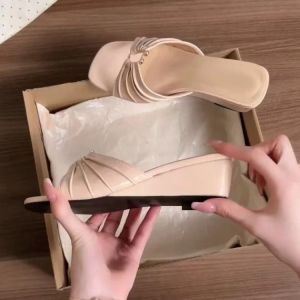 [Free Shipping] Bow-Knot Wedge Heel Slip-On Sandals For Women New Summer Style Open-Toe Perfect For Pairing With Dresses Creating A Gentle And Elegant Look