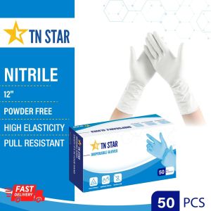 TN STAR 12 Nitrile Gloves Powder-Free 50pcs-White-READY STOCK
