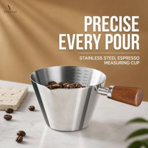 Espresso Measuring Cup Stainless Steel Dosing Cup With Inner Scale Wooden Handle Coffee Tool