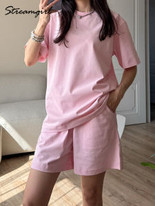 Off-white Shorts Sets Outfits Summer Womens Suits Shorts And T Shirts Oversized Cotton Two Piece Outfits Woman T Shirts Set2026