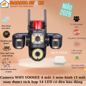 [Bảo hành 24 tháng] Camera YOOSEE WIFI ngoài trời 4 mắt 3 màn hình tích hợp 54 LED siêu nét - Hàng nhập khẩu
