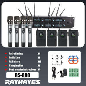 RAYHAYES Wireless Microphone System 8 Channel Combination Style Suit for Open Class Multimedia Performance