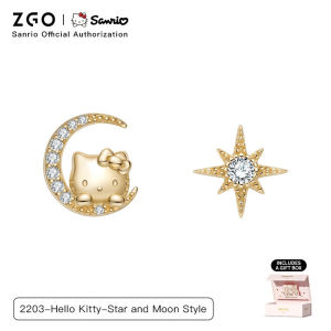 ZGO Sanrio Hello Kitty S925 Silver Earrings Star Moon Subang Luxury Elegant Raya Gift 2203