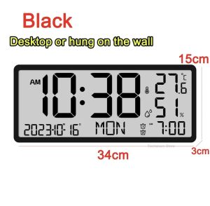 2024 14นิ้วนาฬิกาตั้งโต๊ะไร้เสียงดิจิตอล LED อิเล็กทรอนิกส์ใช้แบตเตอรี่นาฬิกาปลุกเซ็นเซอร์อุณหภูมิห้องนอน แขวนผนังในร่ม