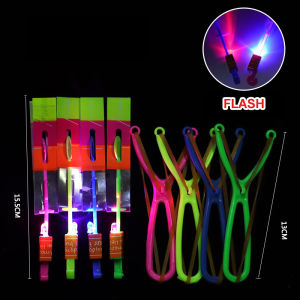 50Pcs Outdoor Shining Rocket Flash LED Light Night Kids Luminous Slingshot Toys Elastic Helicopter Rotating Toy