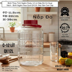 Bình Thủy Tinh Đựng Nước Hoa Quả 12 Lít QX12L - Bình Ngâm Rượu Đa Năng Nắp Tím Dày Dặn